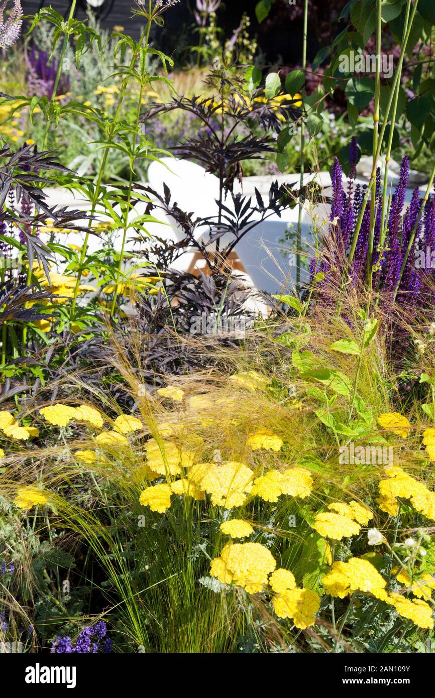 El jardín PAD DISEÑADOR DAN BOWYER. RHS Hampton Court Flower Show Foto de stock