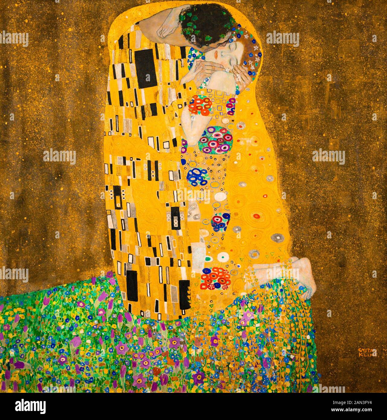 El Beso (Lovers). Oleo y Láminas de Oro sobre Lienzo. 1907/1908. Por el pintor simbolista austríaco Gustav Klimt. Museo Belvedere, Viena, Austria. Foto de stock