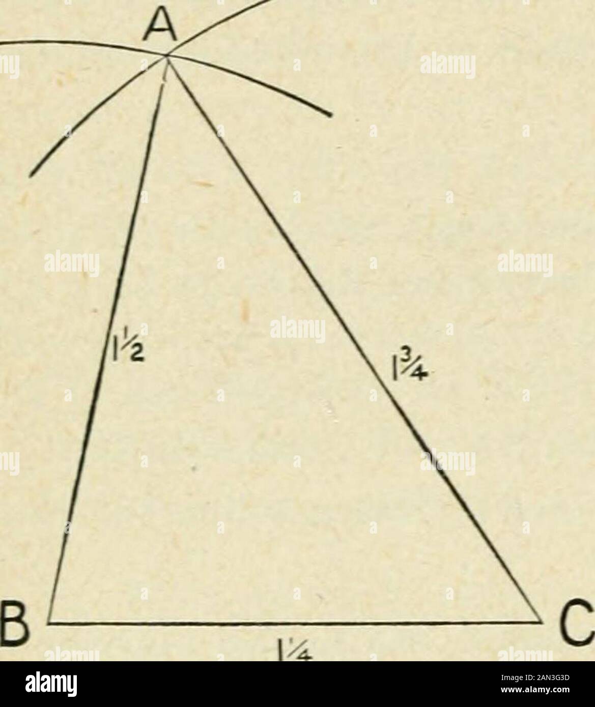 Geometría del plano elemental : inductiva y deductiva / por Alfred Baker .  en AD, BE, CF.What líneas en la figura son bisecadas ? ¿Qué triángulos son  los ángulos isosceles?What son ángulos