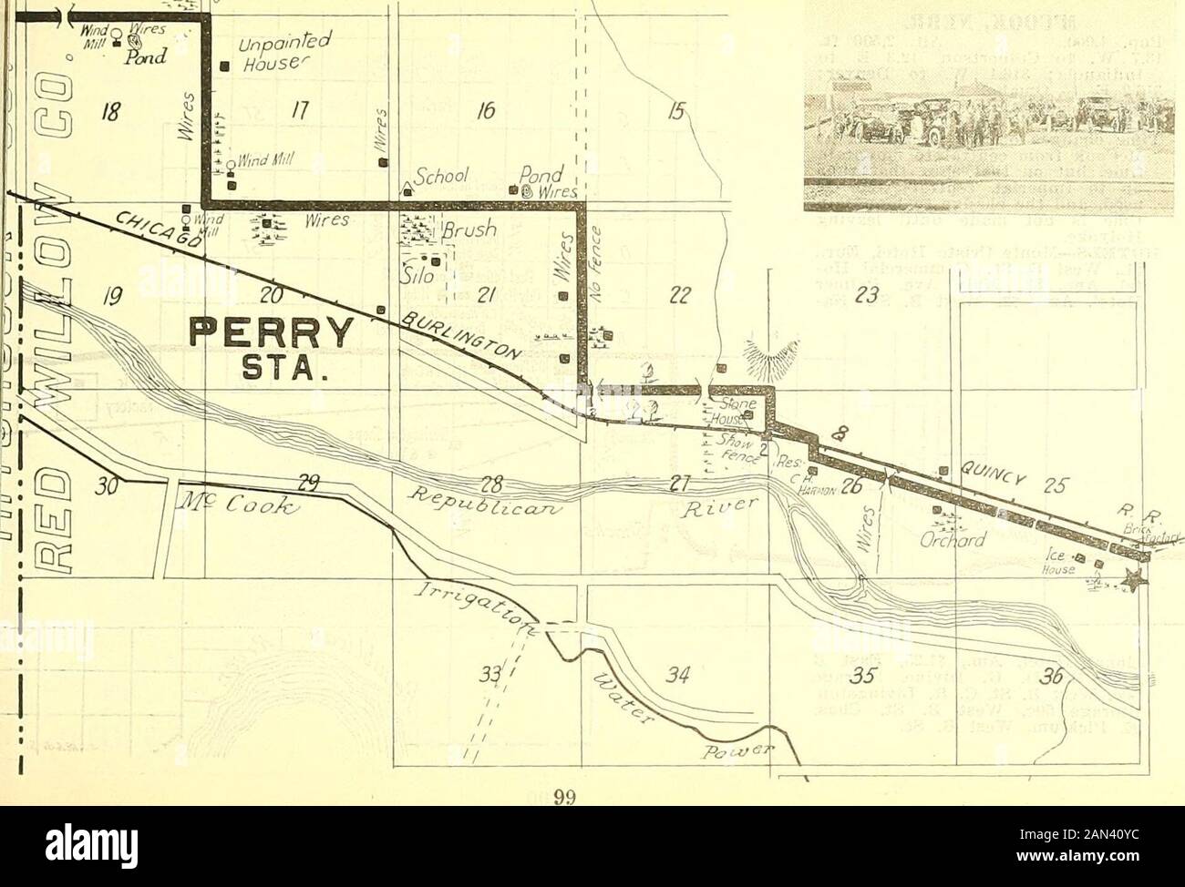 El mapa y guía de Huebinger para la ruta transcontinental Omaha-Denver; .  98 al oeste de Colbertson. : &. ArCOOK, NEBB, Pop. 4,000. .Es. 2,500 pies  13.7 W. a Culbertson, 12.3 B.