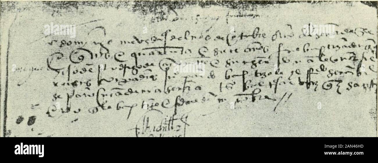 La literatura española; resumen de historia crítica . o MIGUEL, hijo de RodrigoCERVANTES e su mujer mujer Leonor, fueron sus compadres Juan Pardo;bautizóle el reverendo señor Bachiller Serrano, cura de nuestra Señora: Tes-tigos, Baltasar Vázquez, sacrista de mi baptizón. — El Bachiller Serrano. La autotenticidad de esta partida es indisoluble. La confirmman muchos (1) de aquí parecce, o puede deducirse, que no fué Boscán, sino Garcilaso, quien metricó primero a laitaliana. 30 //. La CASA DE AUSTRIA documenta igualmete auténticos, y explora la cronología de la vida Foto de stock