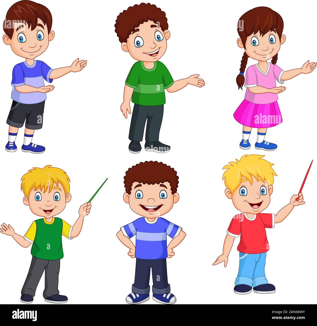 Los niños de dibujos animados con diferentes posando Imagen Vector de stock  - Alamy
