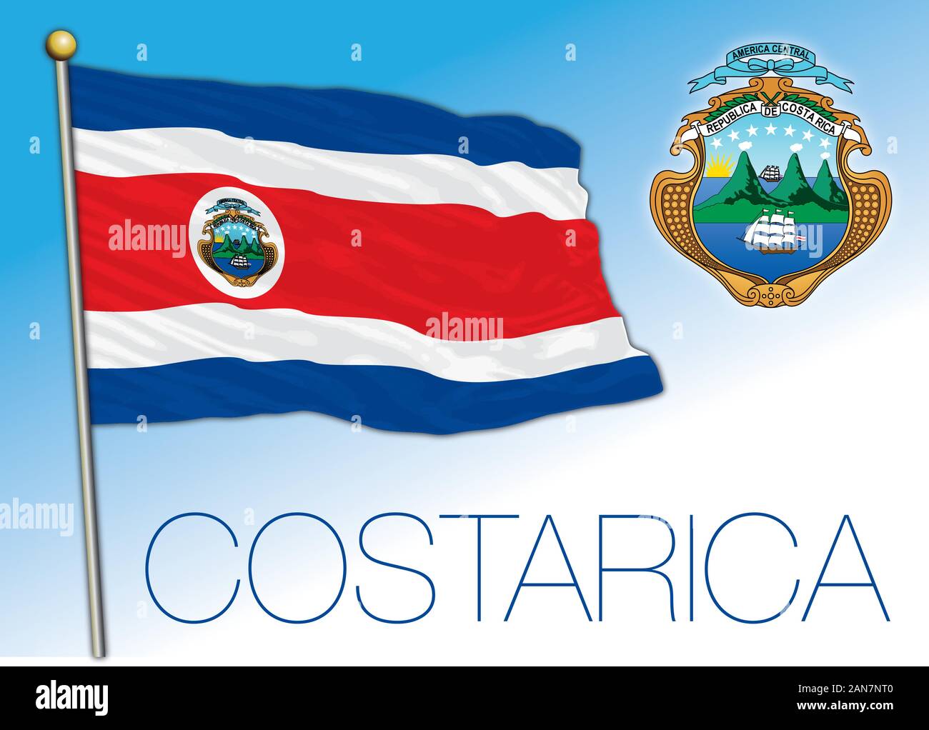 Costa Rica oficial nacional de bandera y escudo. país centroamericano