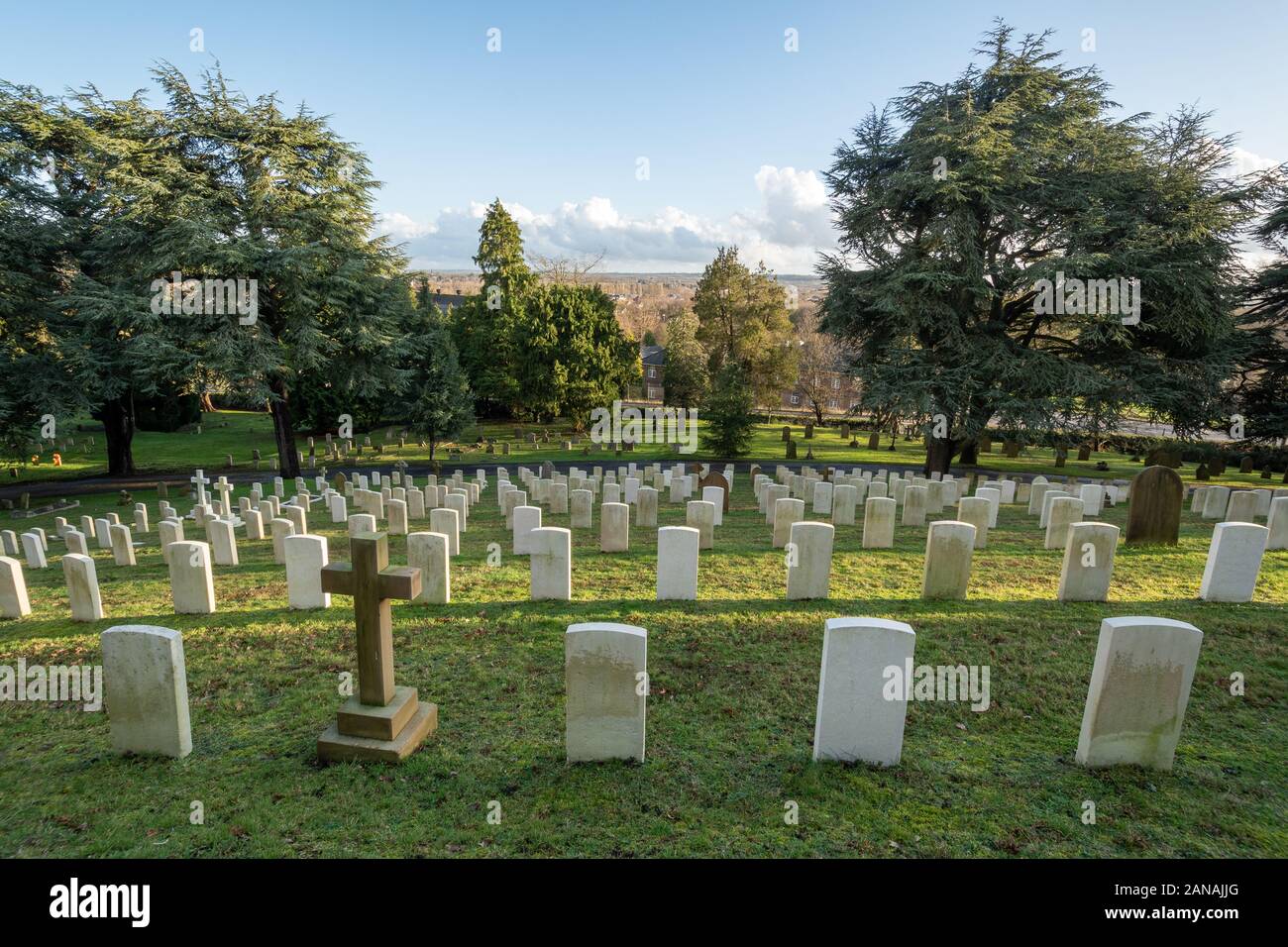 Aldershot Cementerio Militar Británico con las tumbas de hombres y mujeres de las fuerzas armadas y de la commonwealth, Hampshire, Reino Unido Foto de stock