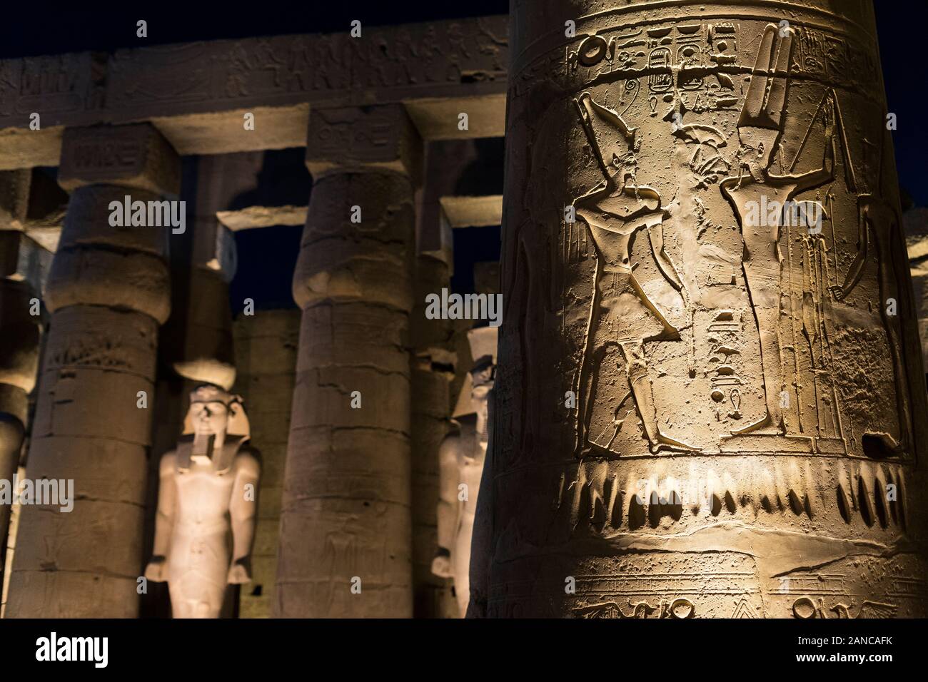 Los detalles del templo de Luxor en la noche Foto de stock