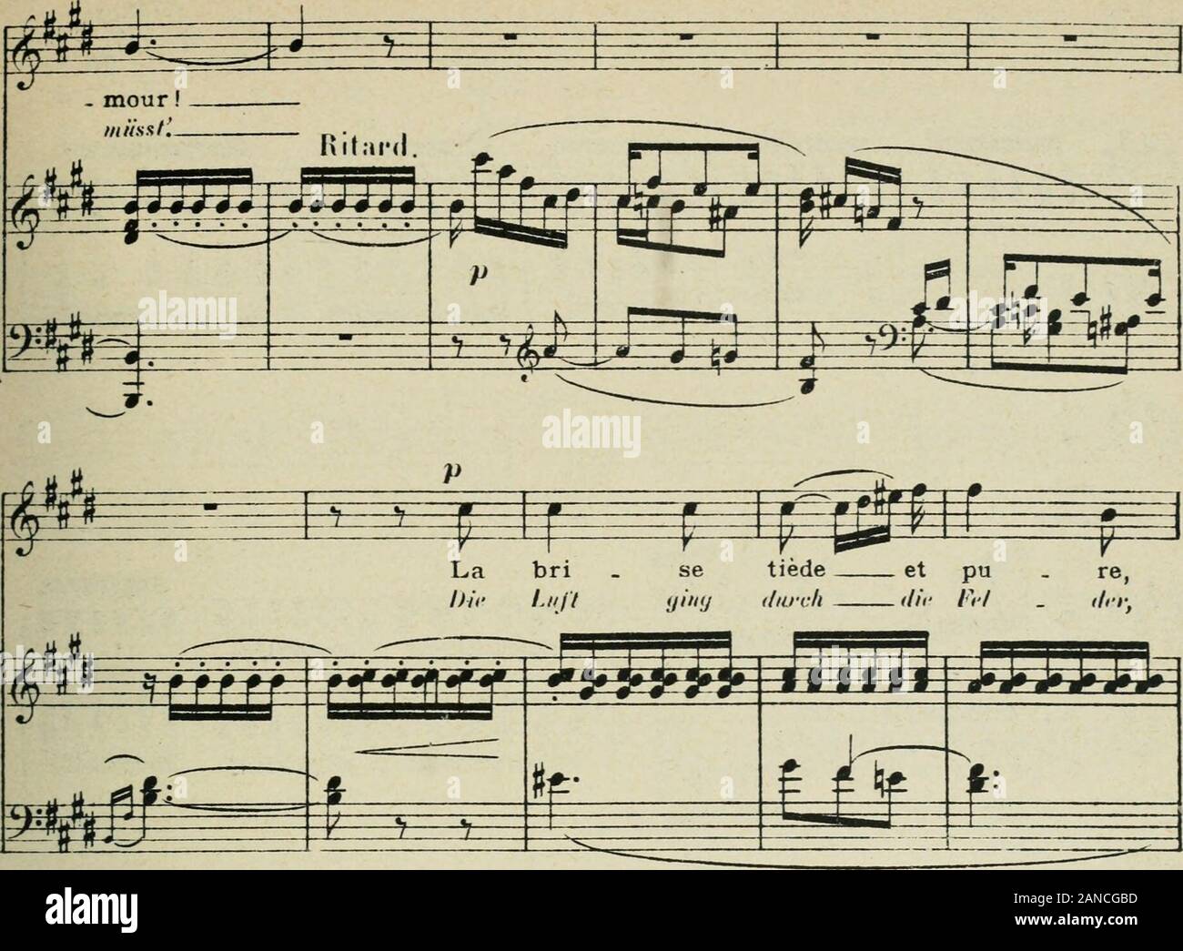 50 mélodies : chant et piano . 8i. U f ¥i . - P I r -^^M:^^ p ±=± Sou _ pi - re dans les blés! ≪^" - surfit ivog tiii, Le Foto de stock