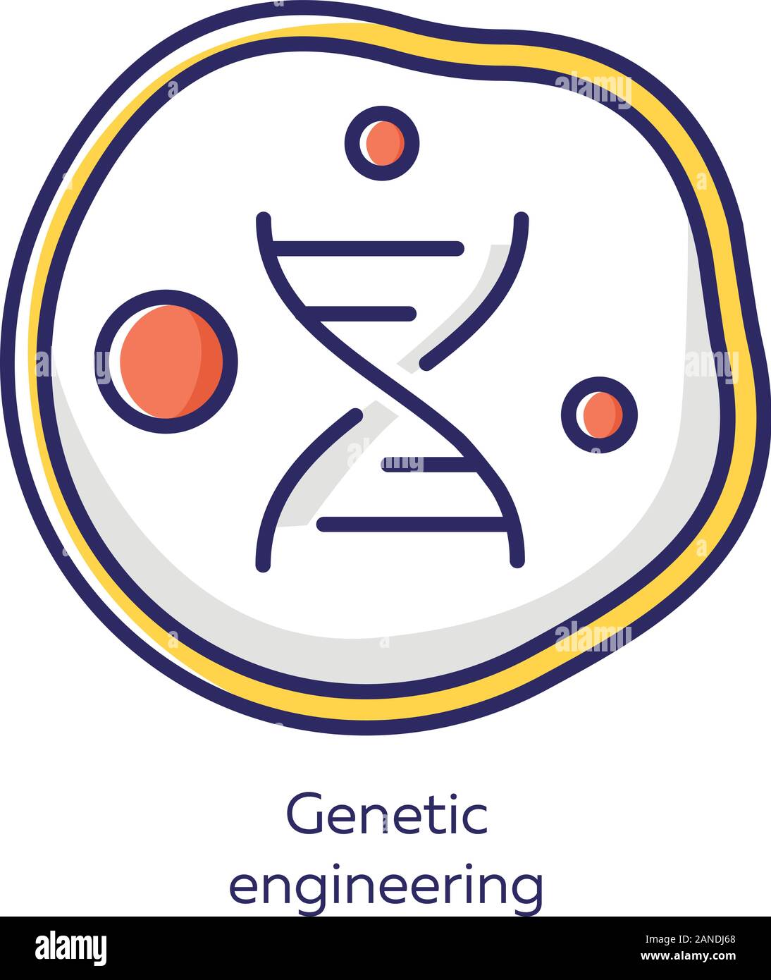Icono de color blanco de ingeniería genética. Manipulación de genes  mediante el uso de la biotecnología. La célula del cuerpo viviente.  Modificación del genoma. Modificar las características del organismo Imagen  Vector de