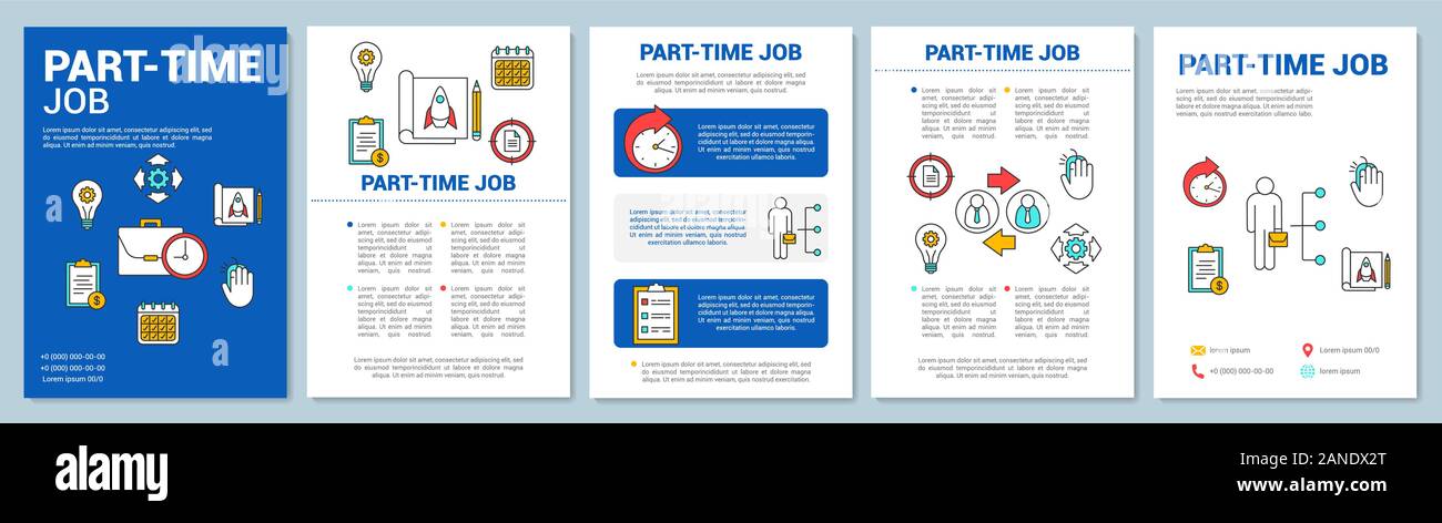 Trabajo a tiempo parcial folleto diseño de plantilla. Empleo a corto plazo. La contratación laboral. Prospecto, folleto, panfleto Imprimir diseño lineal con ilustraciones. Vector Ilustración del Vector