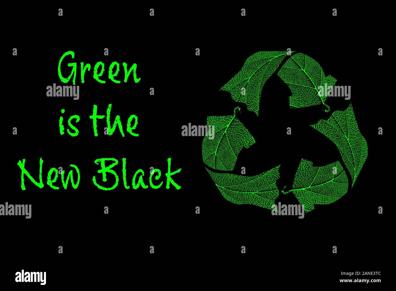 Reciclar Textiles Ropa Icono Con Textura De Hoja Y El Verde Es El Nuevo Negro Sobre Fondo Negro Concepto De Moda Sostenible Fotografia De Stock Alamy