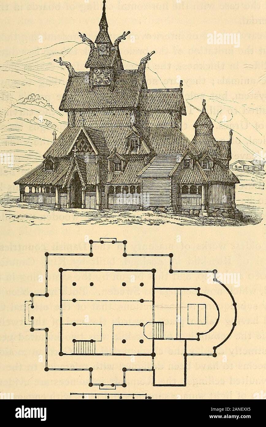 Historia del arte medieval . Fig.  y vista de la Iglesia de Urnes.  rodeada por un estrecho pasillo y baja como un claustro (LOF), el tejadillo  por encima de los cuales