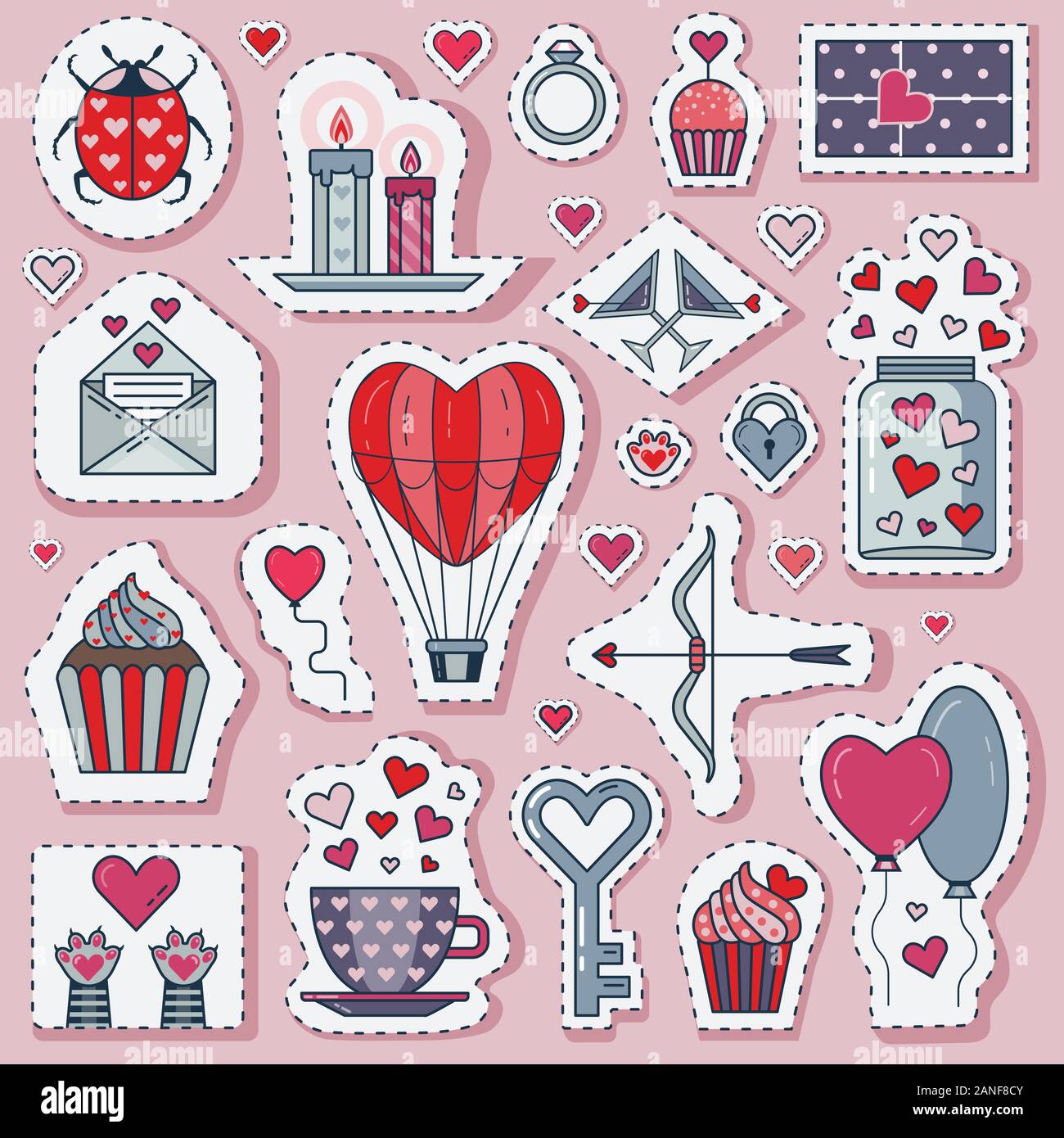 El Día de San Valentín o fecha romántica amor Stickers Imagen Vector de  stock - Alamy