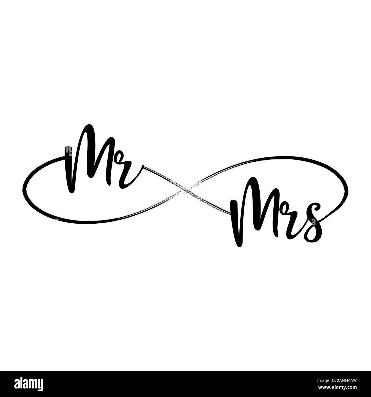 El Sr. y la Sra. - 'amor' en forma de infinito - hermosa caligrafía de  letras cotización. Diseño de tatuaje, tinta manuscrita o tarjeta de  felicitación. Vector moderno art Imagen Vector de