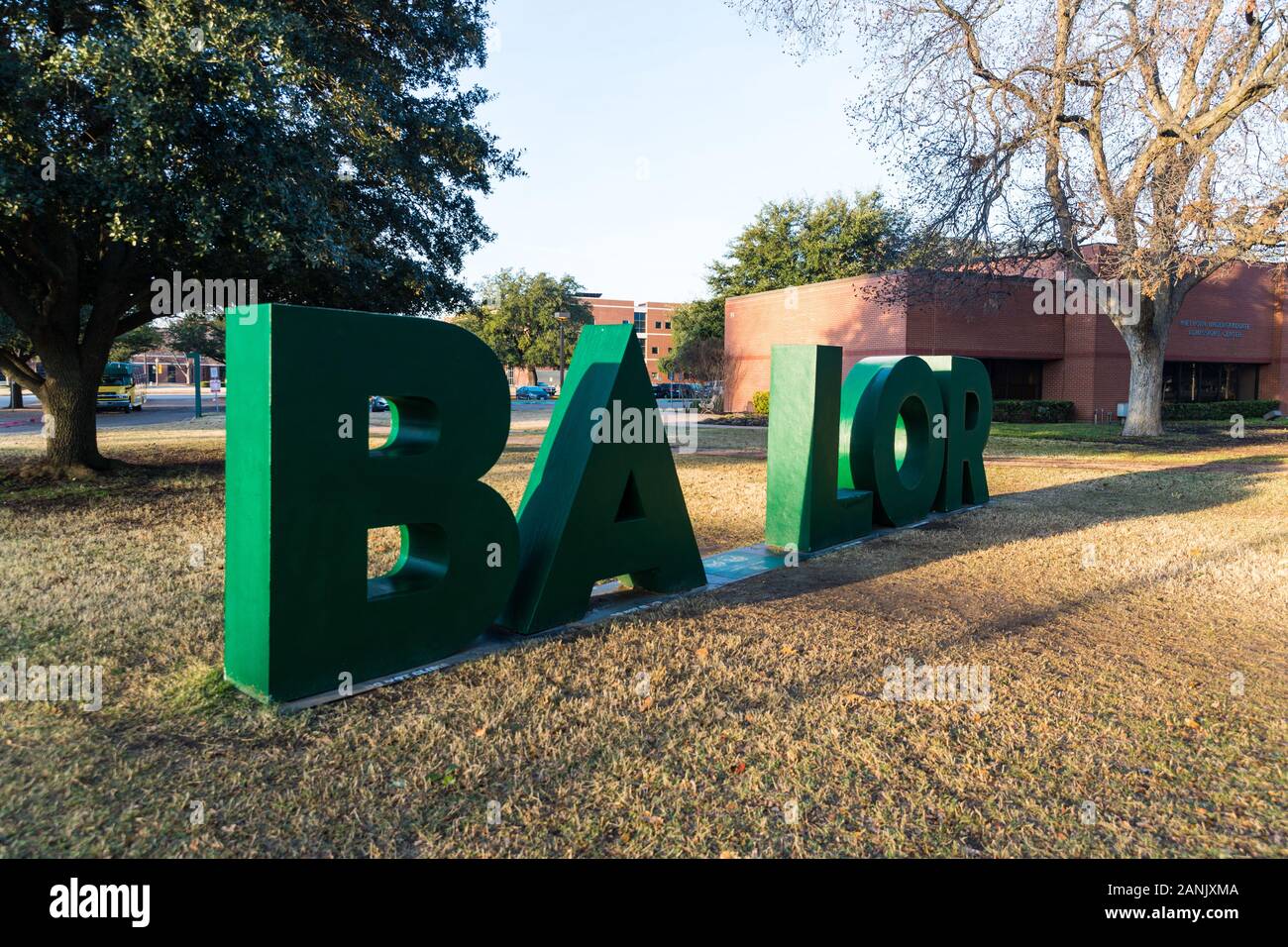 Waco, TX / USA - 12 de enero de 2020: La Universidad de Baylor firmar Foto de stock