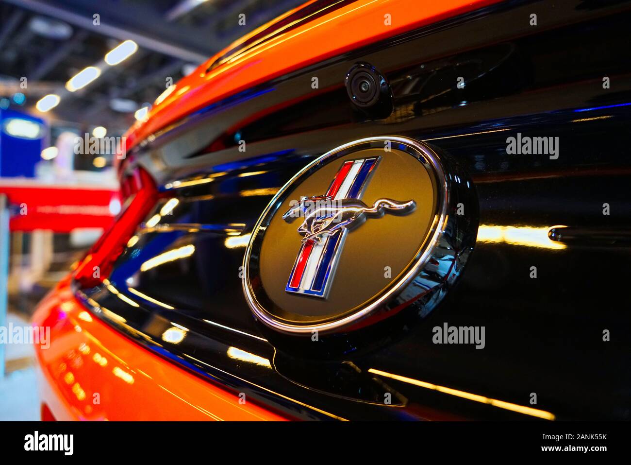 Montreal, Quebec, Canadá,Enero 16,2020.close-up de un coche Ford Mustang emblema. Montreal, Quebec, Canada.Crédito:Mario Beauregard/Alamy Noticias Foto de stock