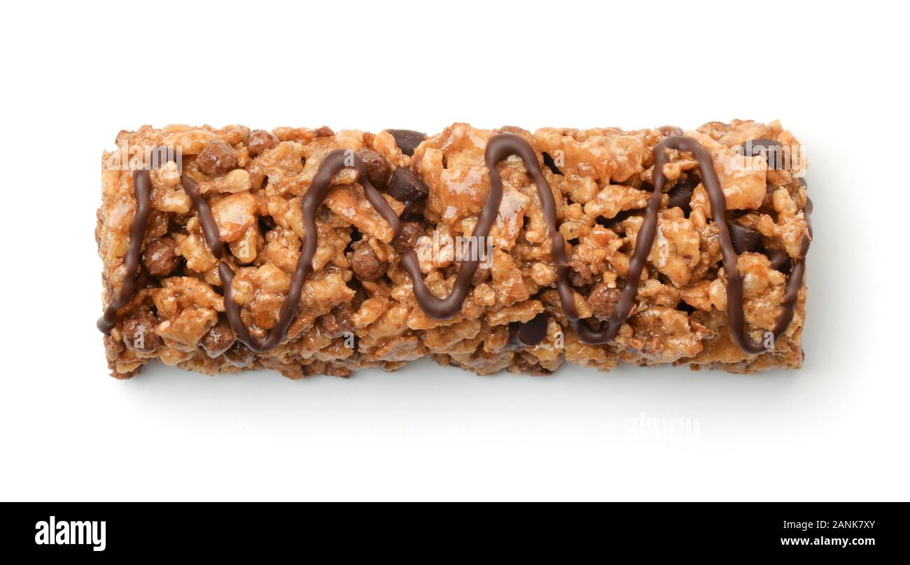 Vista superior del chocolate barra de granola aislado en blanco Foto de stock