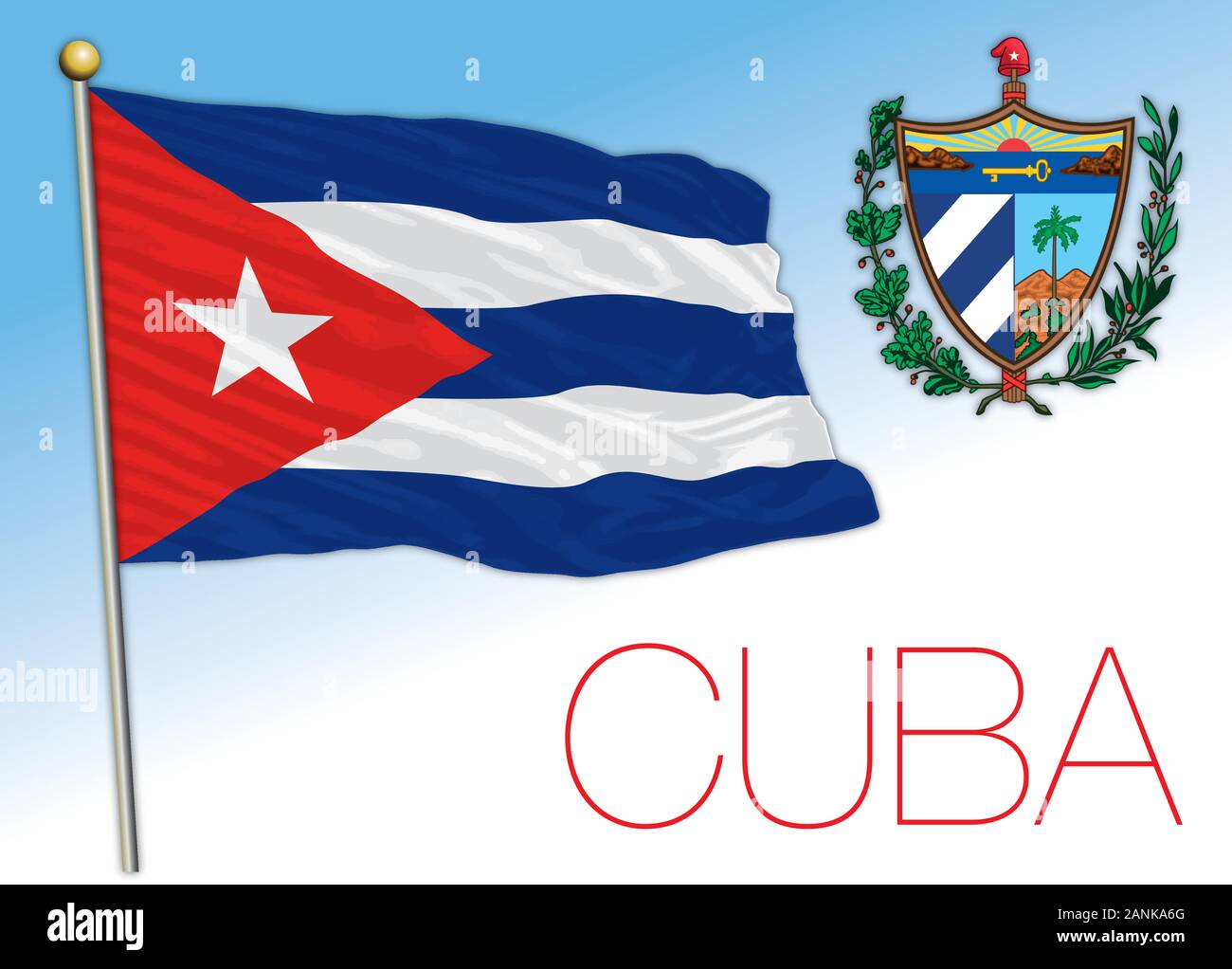 Cuba oficial nacional de la bandera y el escudo de armas, el país norteamericano, ilustración vectorial Ilustración del Vector