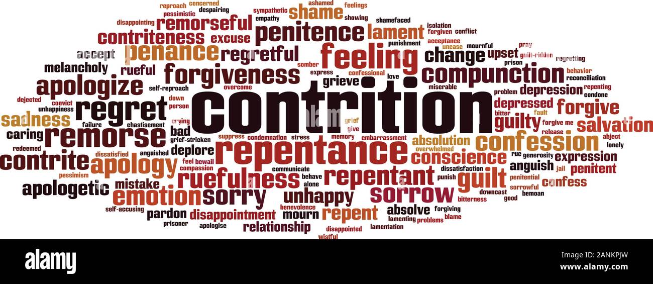 La contrición palabra nube concepto. Collage hecho de palabras acerca de la contrición. Ilustración vectorial Ilustración del Vector