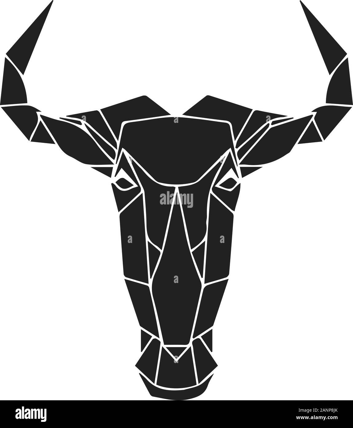 El negro cabeza geométrica de el ñu azul, African bull o antílope. Resumen poligonal animal de África. Ilustración vectorial. Ilustración del Vector