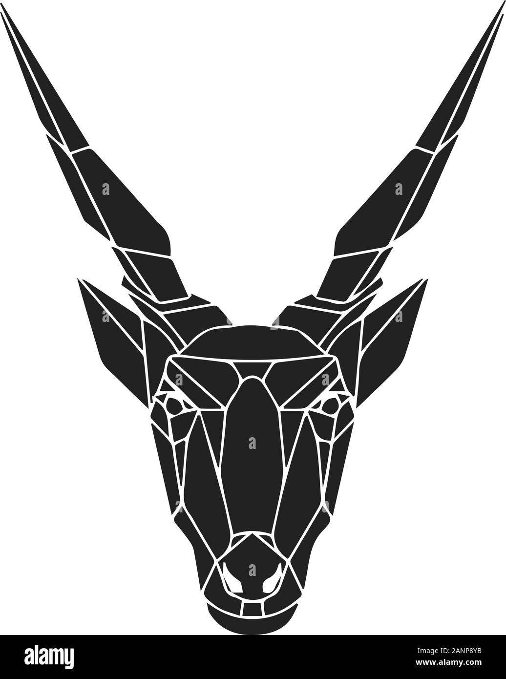 El negro cabeza geométrica de antílope eland. Resumen poligonal animal de África. Ilustración vectorial. Ilustración del Vector