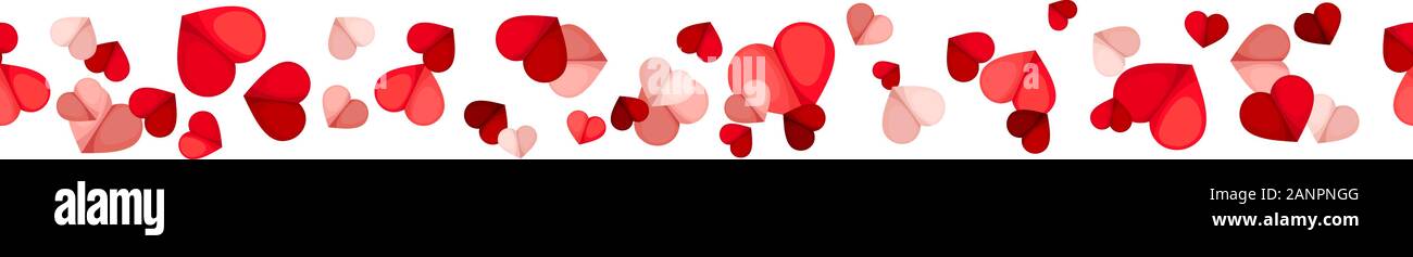 Vector día de San Valentín fondo horizontal sin costuras con corazones rojos y rosados sobre un fondo blanco. Ilustración del Vector