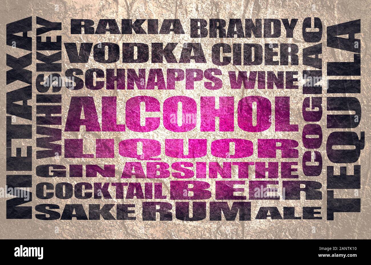 Lista de bebidas diferentes. Beber bebidas alcohólicas. Palabras