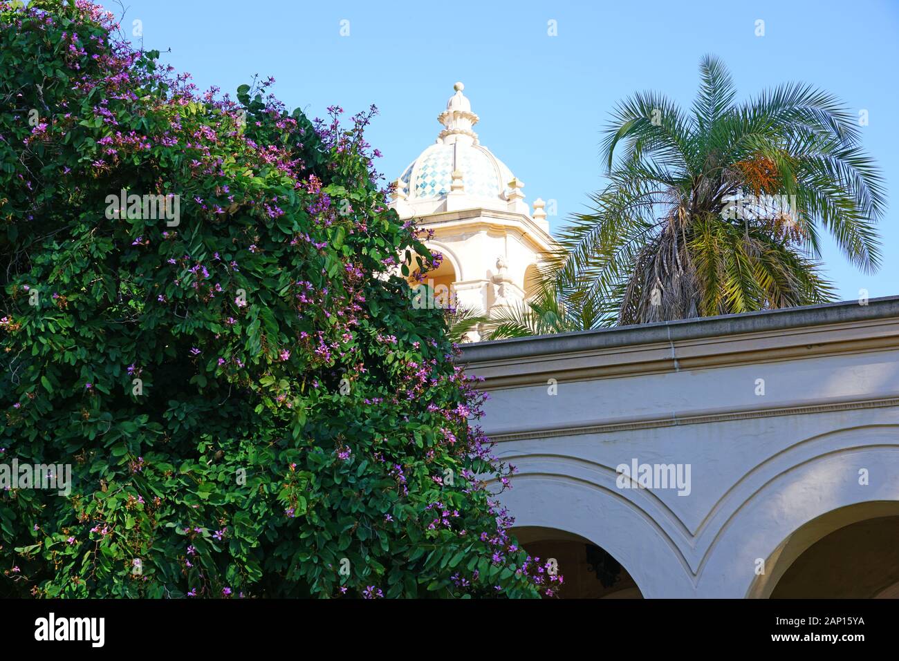 SAN DIEGO, CA -5 ene 2020- Vista de Balboa Park, un parque urbano histórico con muchos edificios culturales en San Diego, California. Foto de stock