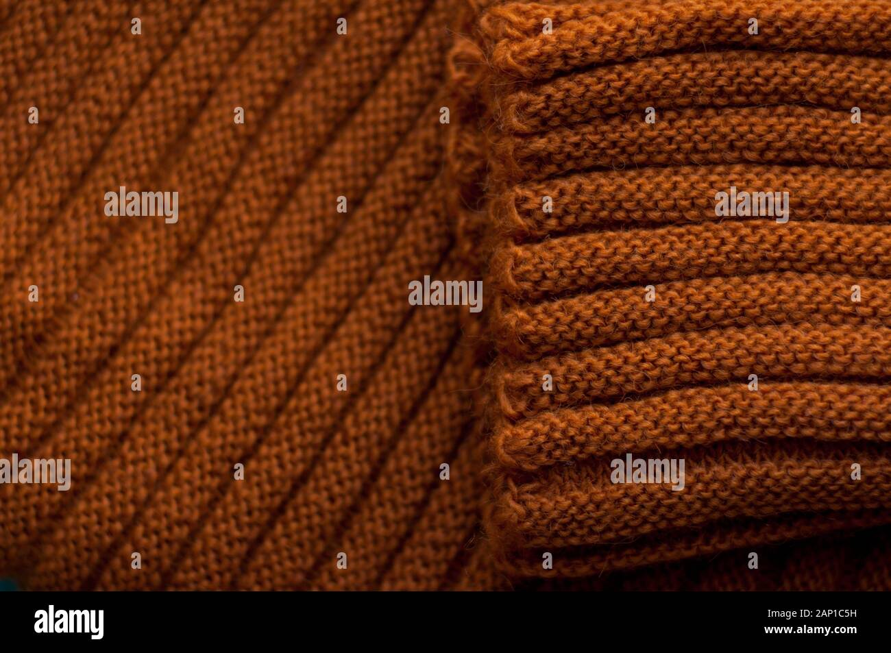 Tejido en color marrón.tejido de fondo. Tejidos de textura. Patrón de tejido de lana. Foto de stock