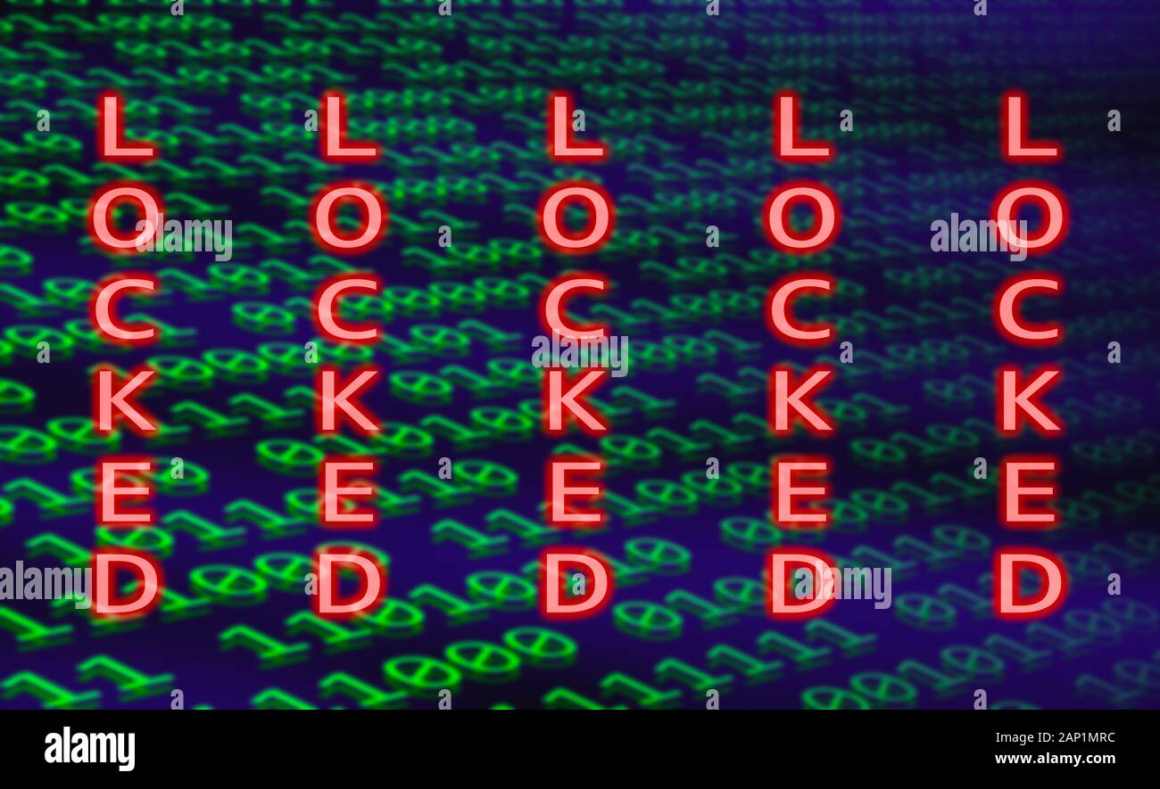 Código informático binario ilustración mostrando datos de computadora bloqueada. Datos inaccesibles. Bloqueo de datos de ordenador. Foto de stock