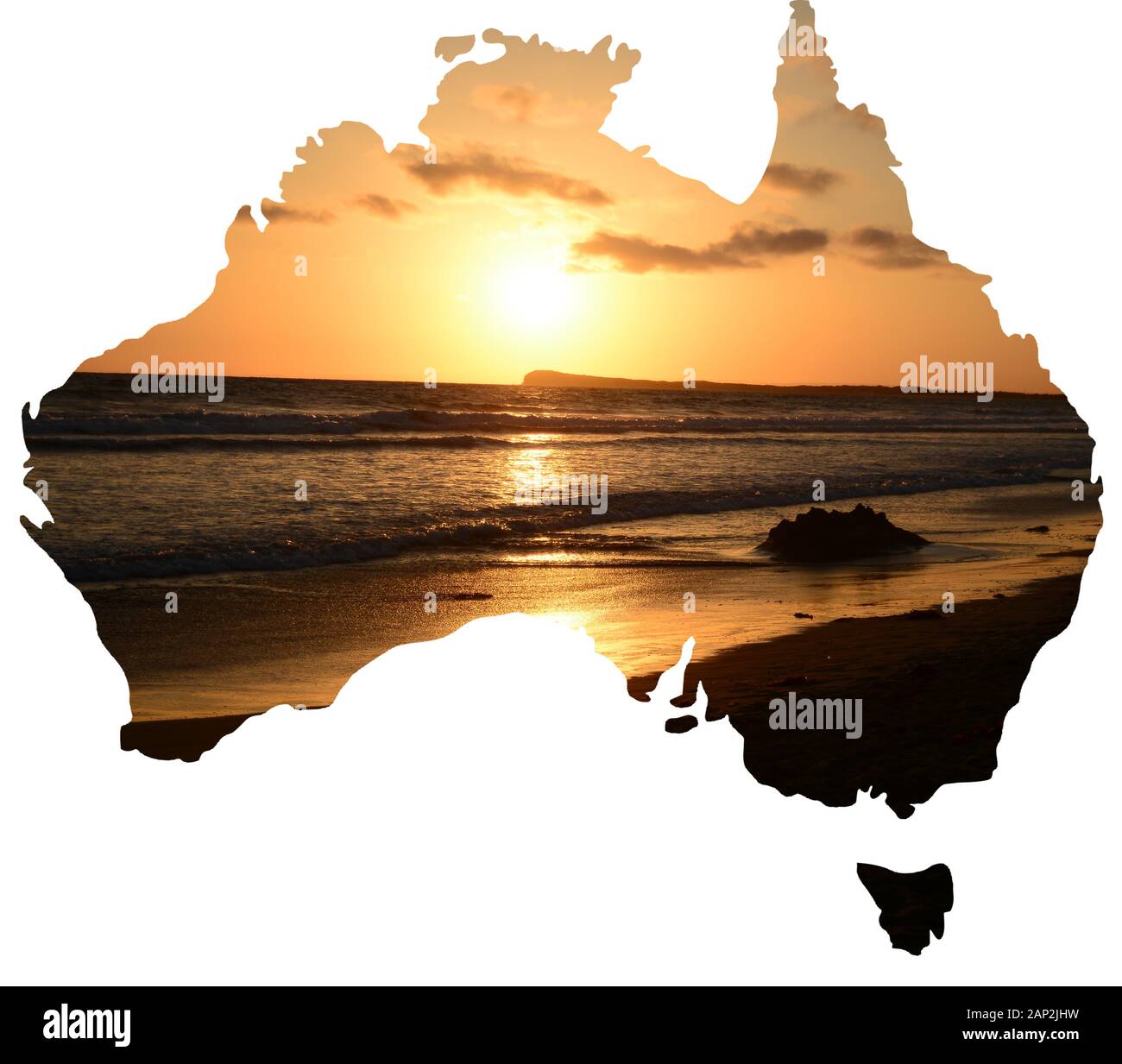 Una serie de vistas de los paisajes naturales y los paisajes de Australia en un mapa del país Foto de stock