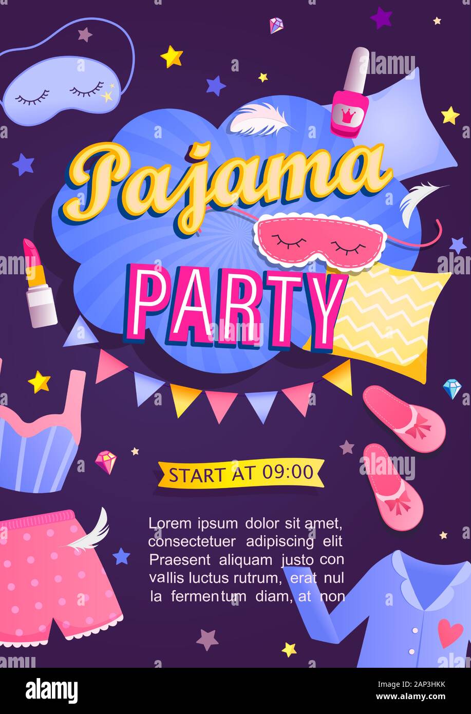 Tarjeta de invitación de la fiesta de pijama Imagen Vector de stock - Alamy