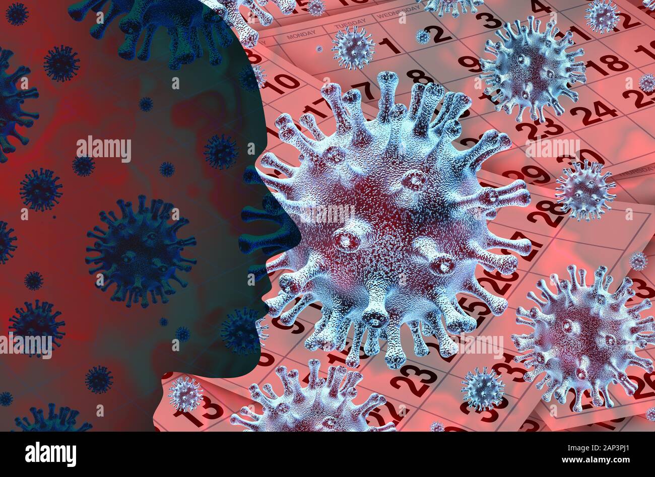 Enfermedad de la gripe estacional de transmitir un virus como un brote de la enfermedad y los coronavirus, temporada de influenza antecedentes como peligrosa cepa de gripe casos. Foto de stock