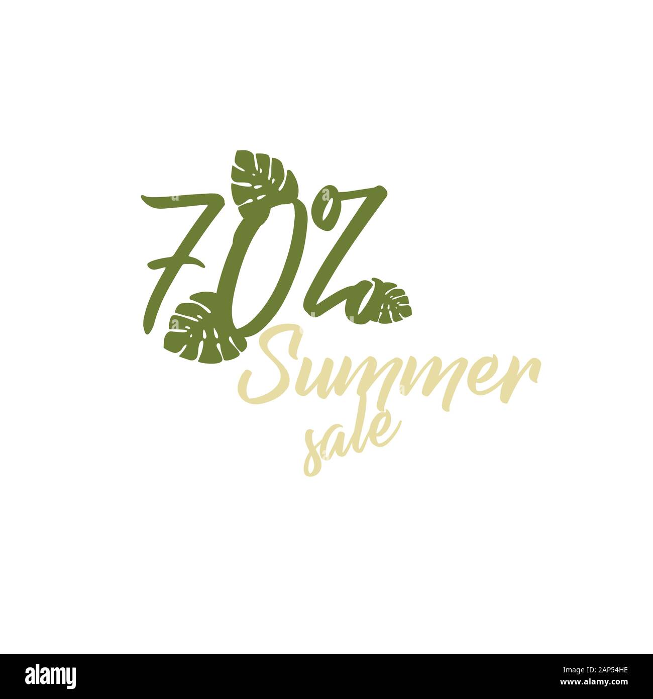 Icono de vector - verano gran venta 70 monstera hojas tropicales. Viernes Negro - el día de compras. Elegante logotipo plana para ir de compras en línea - idea de negocio Ilustración del Vector