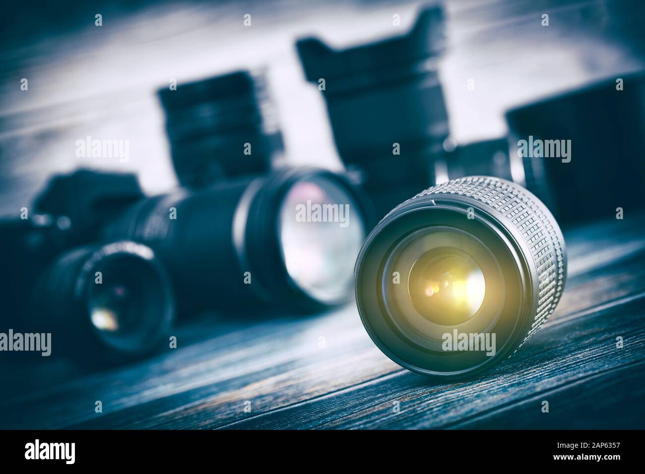 Fotografía profesional lente fotógrafo equipo fotográfico de trabajo lentes - Stock Image Foto de stock