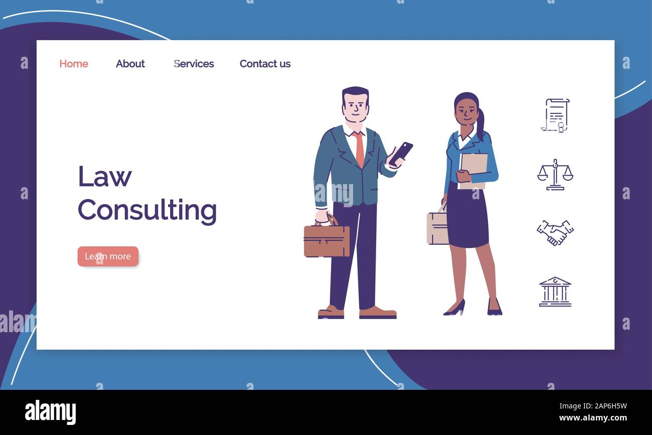 Ley consulting landing page plantilla vectorial. Asesor jurídico de la