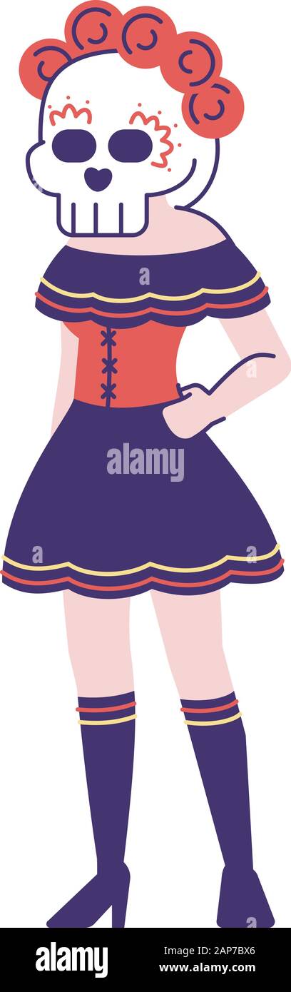 Vestida de azúcar cráneo cara plana ilustraciones vectoriales. Personaje de dibujos animados con elementos de esquema aislado sobre fondo blanco. Dia de los Muertos Imagen Vector de stock - Alamy Vestida de azúcar cráneo cara plana ilustraciones vectoriales. Personaje de dibujos animados con elementos de esquema aislado sobre fondo blanco. Dia de los Muertos Imagen Vector de stock - Alamy