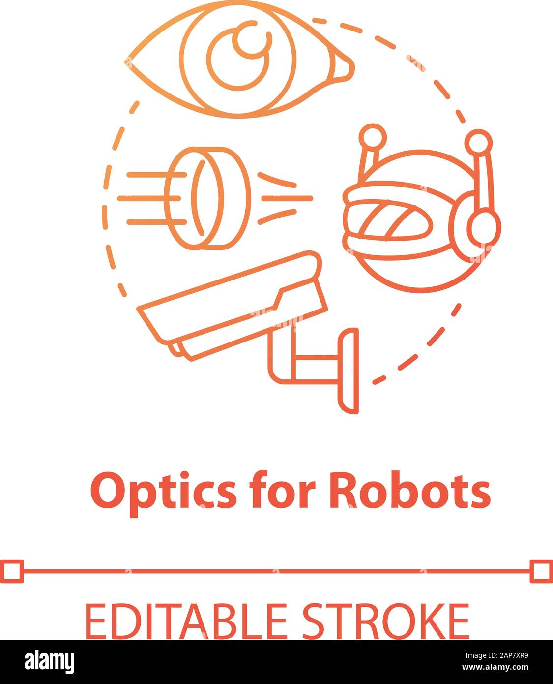 Óptica para robots icono de concepto rojo. Las lentes robóticas son una  ilustración de línea fina. Cámaras cctv innovadoras. Cristal futurista  especial para electrónica. Vec Imagen Vector de stock - Alamy