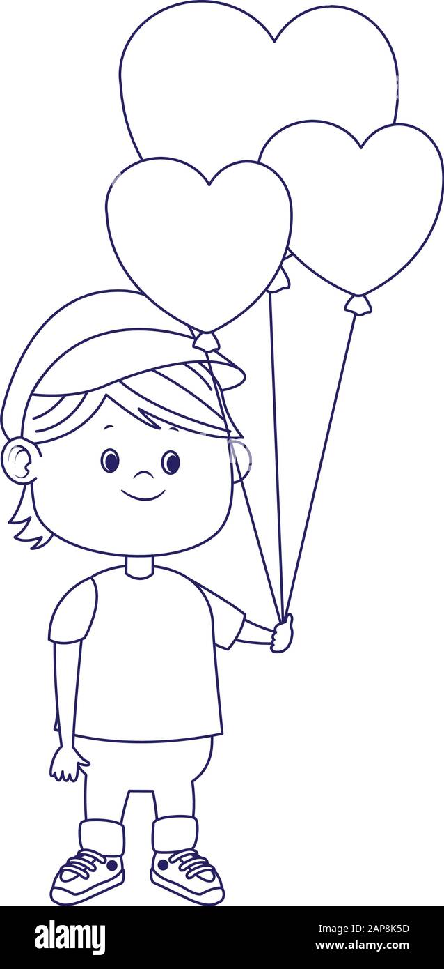 niño de dibujos animados con globos de corazones, diseño plano Imagen  Vector de stock - Alamy