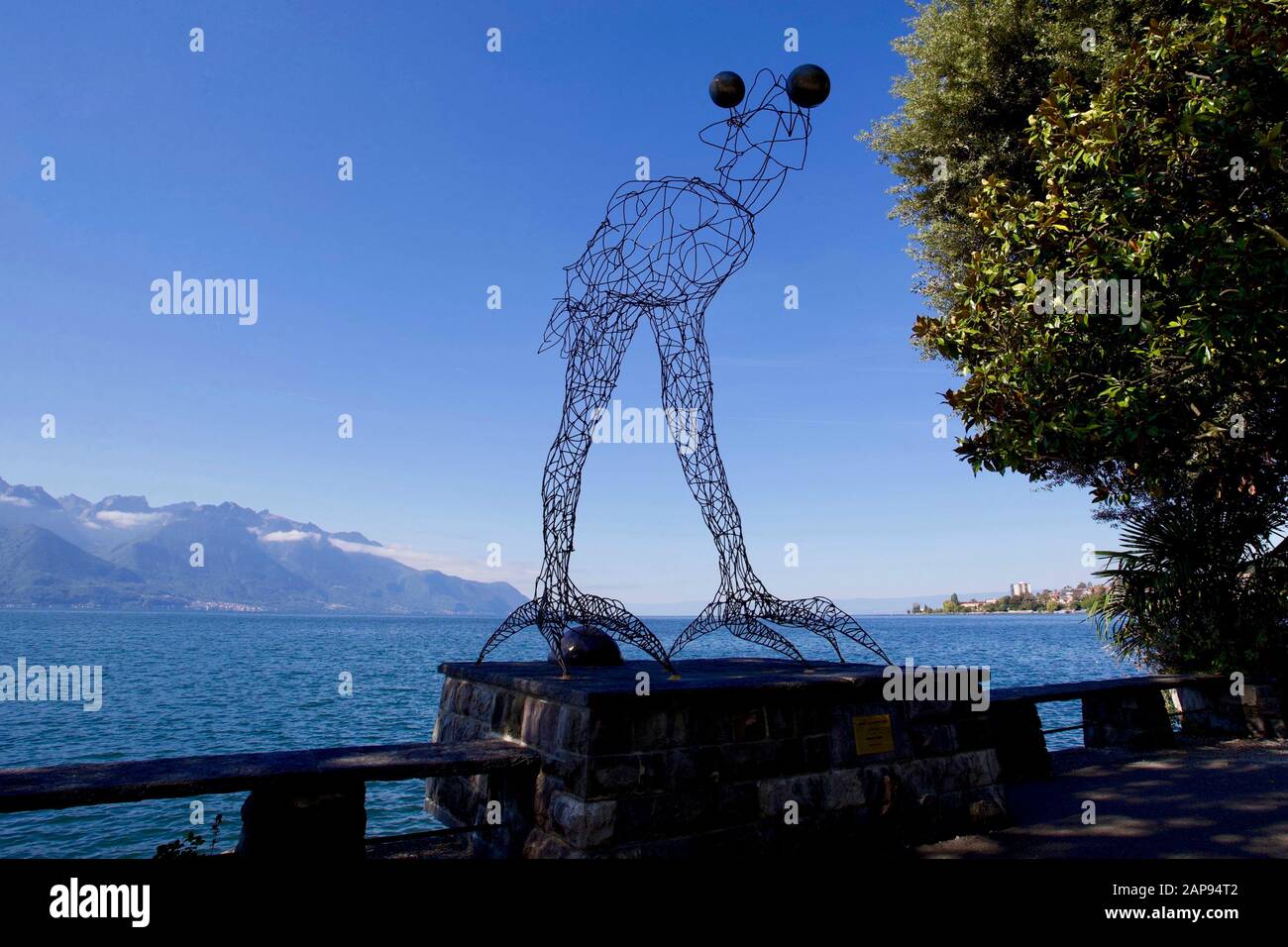 Antes Del Vuelo De Michel Bugs. Lago Ginebra, Montreux, Cantón Vaud, Suiza. Foto de stock