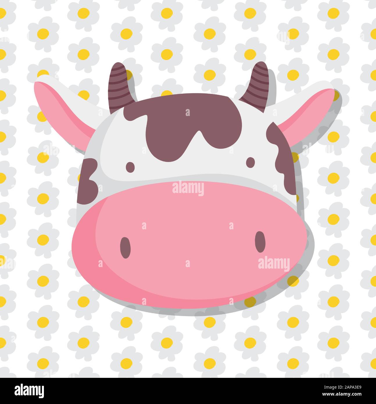 vaca cara granja animales dibujos animados flores decoración fondo vector  ilustración Imagen Vector de stock - Alamy