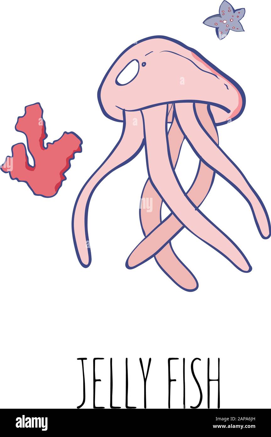 Ilustracion Vectorial De Peces De Gelatina Con Corales Animal Marino De Dibujos Animados Para Camiseta Estampados Logotipo Imagen Vector De Stock Alamy