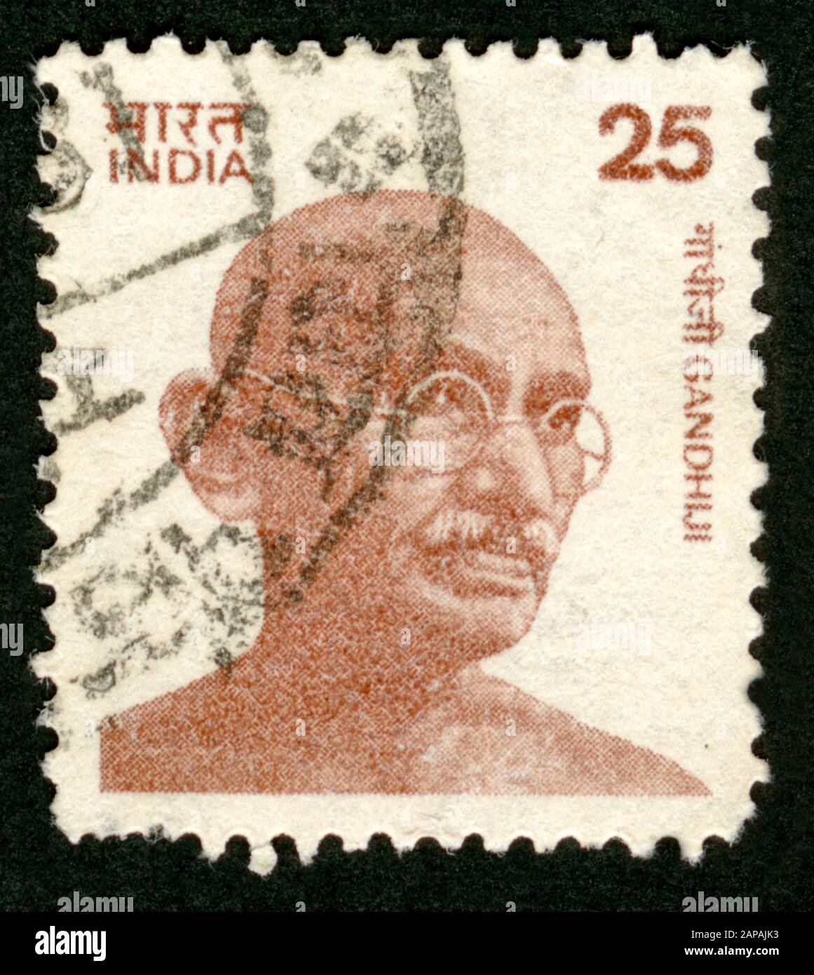 Impresión de sello en la India, Gandhi Foto de stock