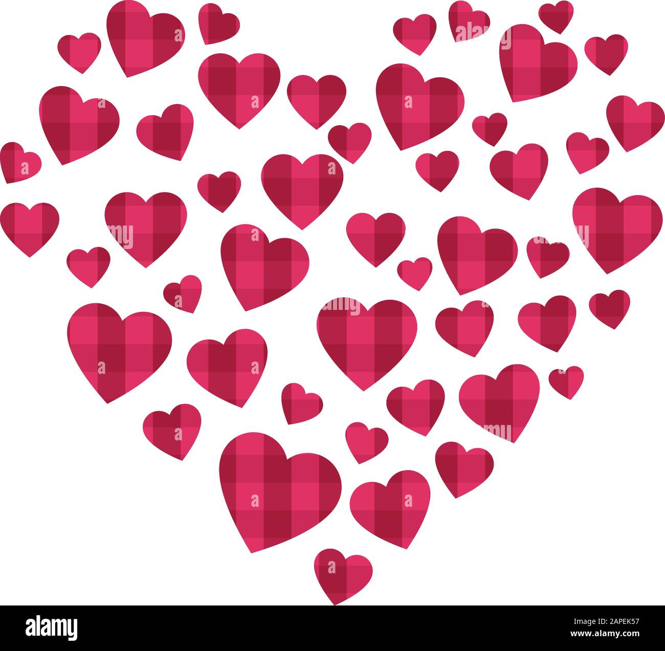 Un montón de corazones pequeños con textura, formando una forma de corazón grande, detalle de san Valentín, diseño Ilustración del Vector