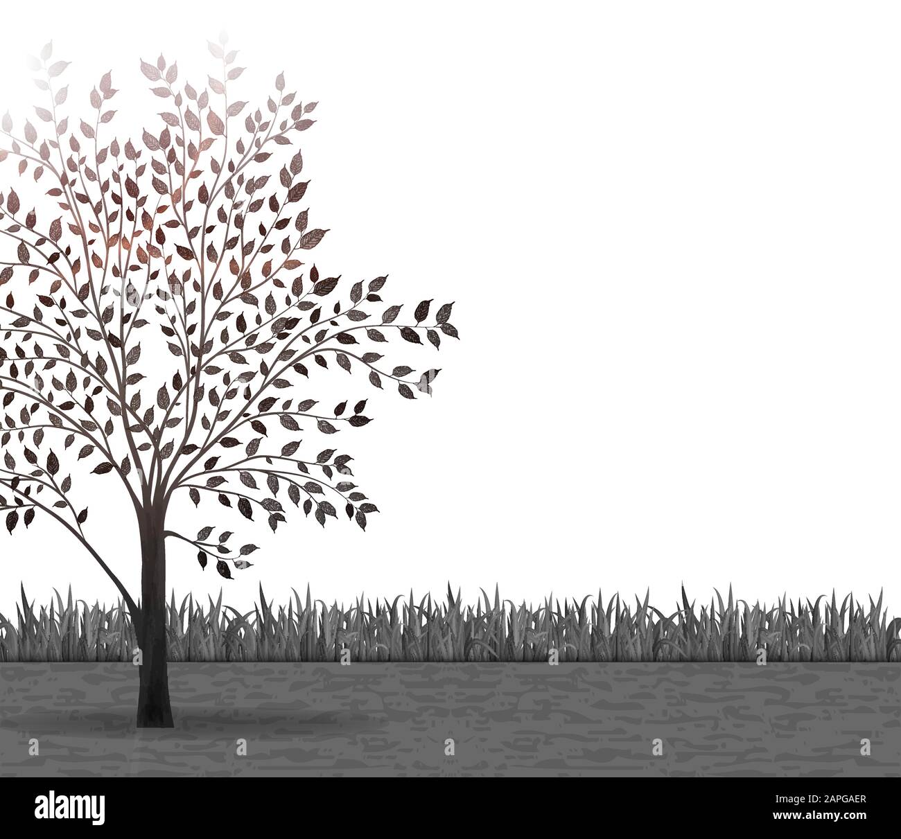 Árbol con hojas y fondo vectorial de hierba Ilustración del Vector