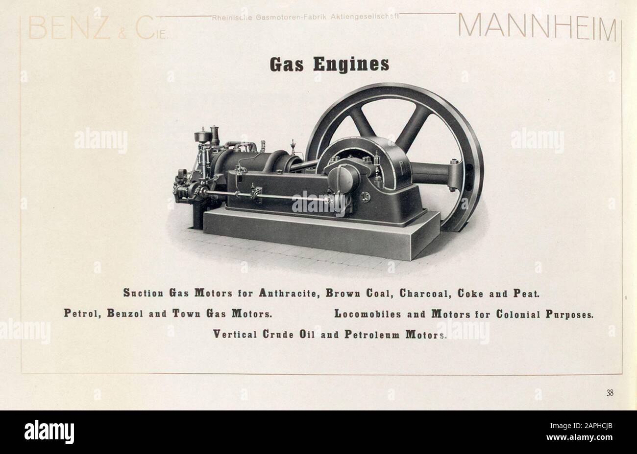 Motores de Gas Benz, Motores y Motores estáticos, Mannheim, Alemania, del catálogo de Benz & Co, 1909 Foto de stock