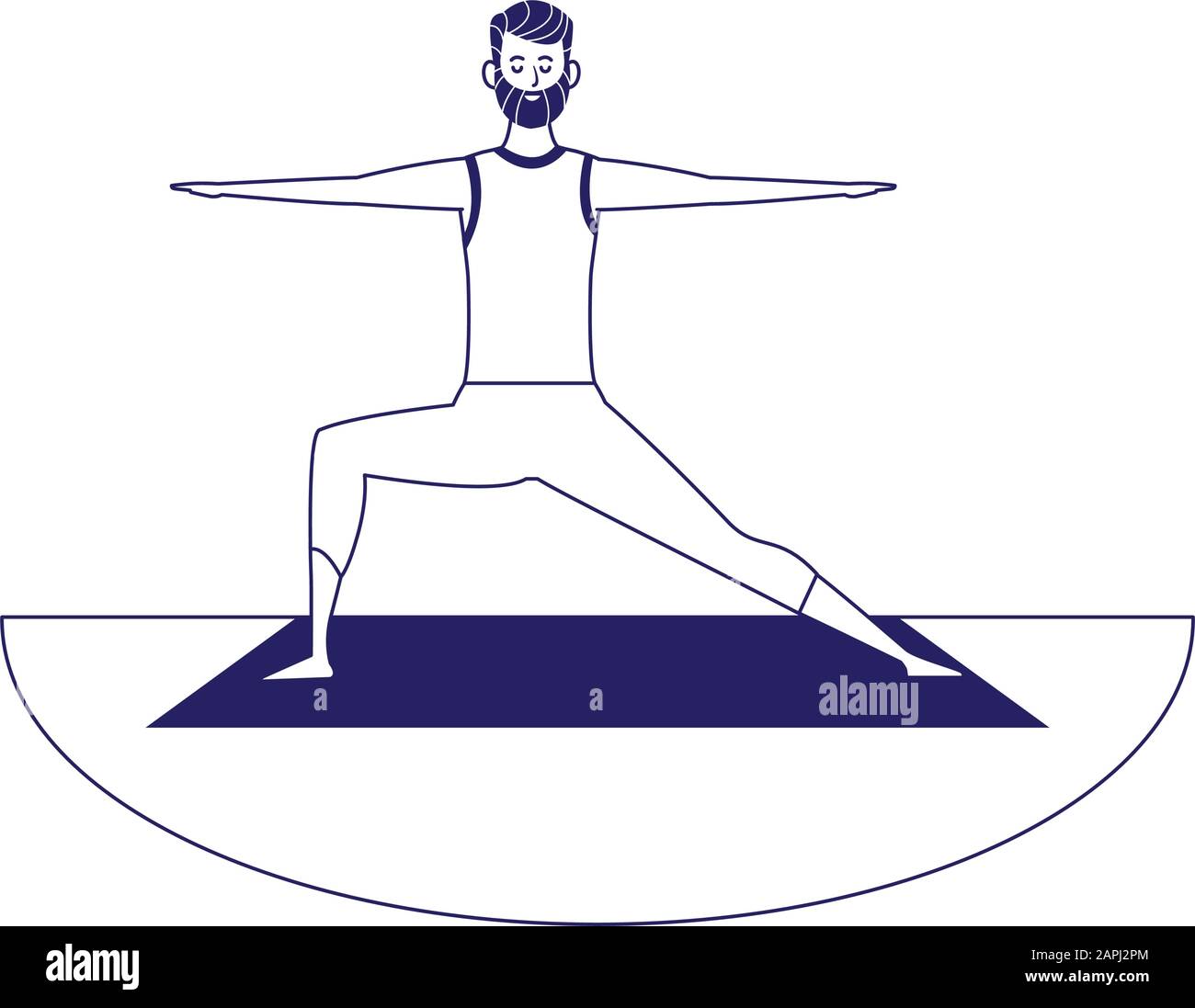 hombre practicando la posición en la colchoneta de yoga, diseño plano  Imagen Vector de stock - Alamy