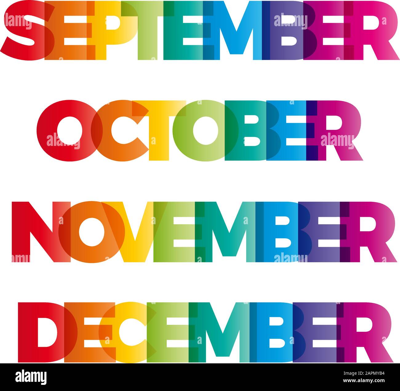 Las Palabras Septiembre Octubre Noviembre Diciembre Banner Vectorial Con El Arco Iris De Color De Texto Imagen Vector De Stock Alamy