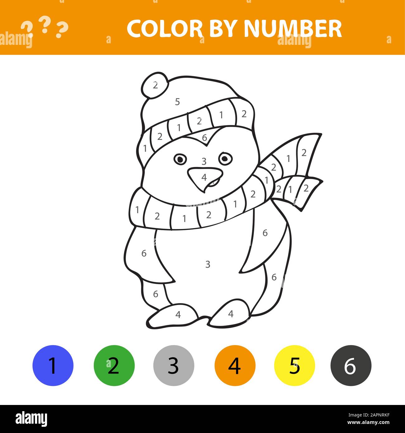 colorear por juego de números. Vector ilustración de juego de colorear con pingüino de animados para niños libro de colorear Imagen Vector de stock - Alamy