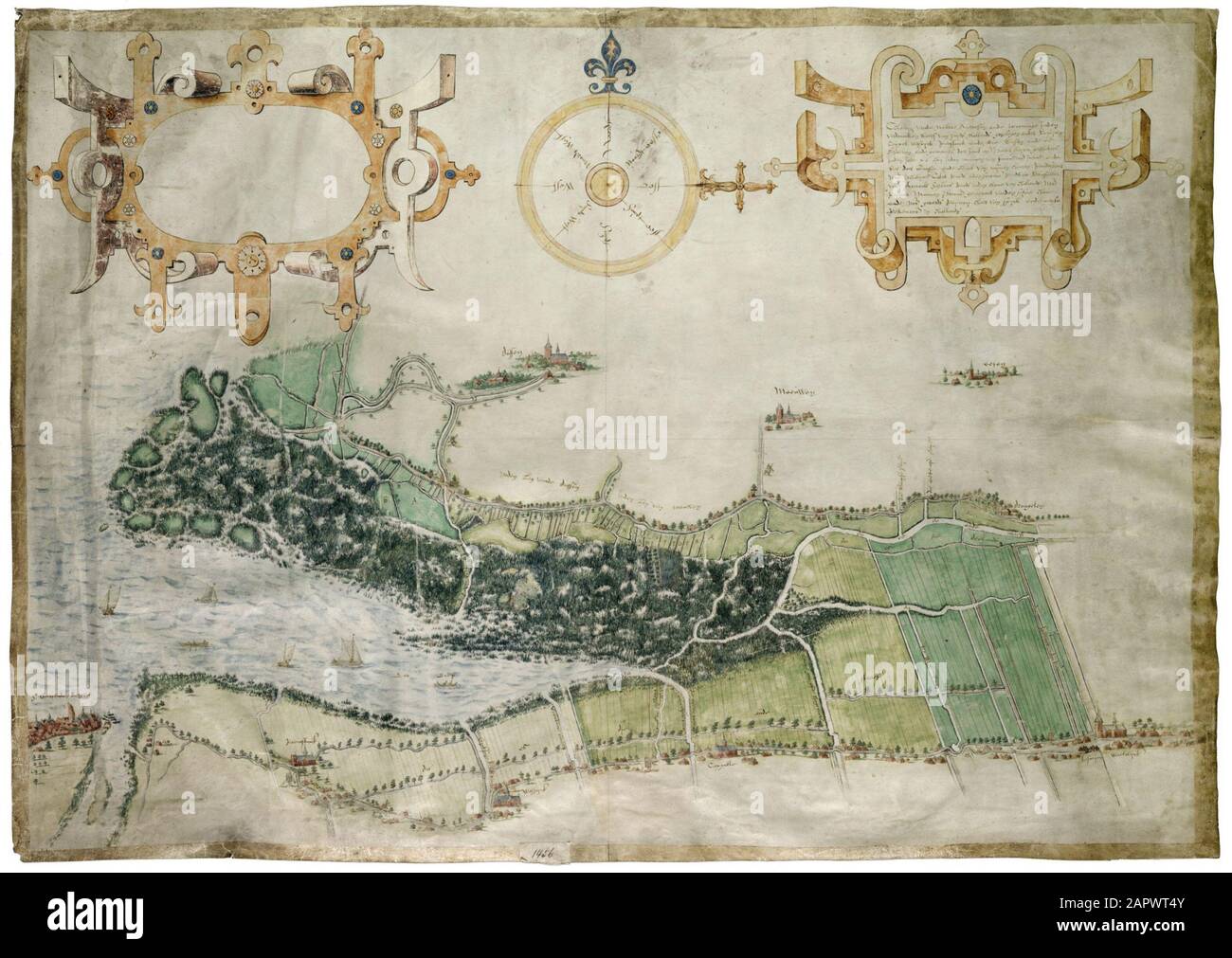 Mapa del Biesbosch cerca de Geertruidenberg, por Jacob y Pieter Sluyter Fecha: 1562 Foto de stock