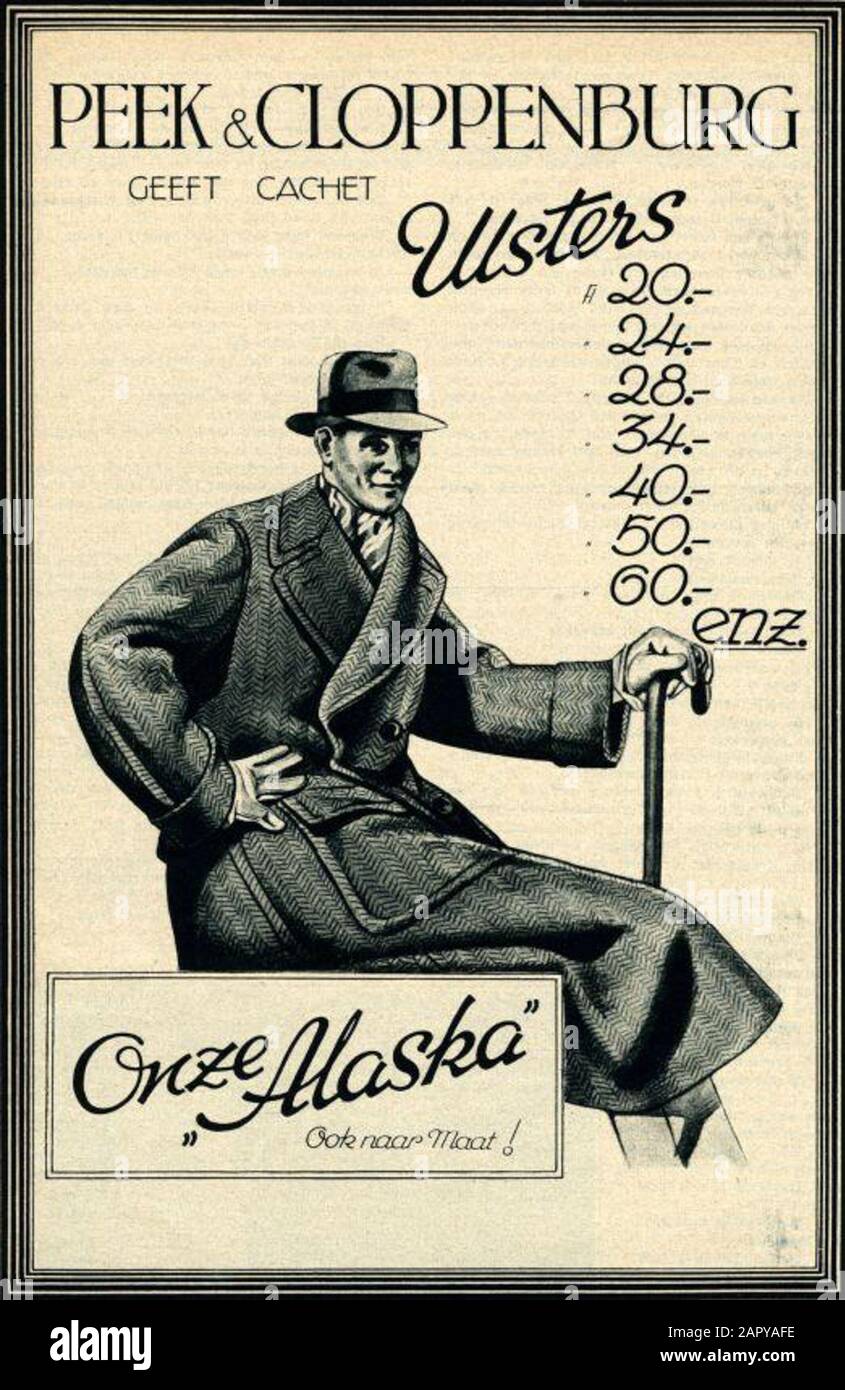 Moda para hombre. Anuncio para ulsters (abrigos para hombres) de tienda de  ropa Peek & Cloppenburg en la revista 'de Stad Amsterdam', 6 de noviembre  de 1931 Fotografía de stock - Alamy