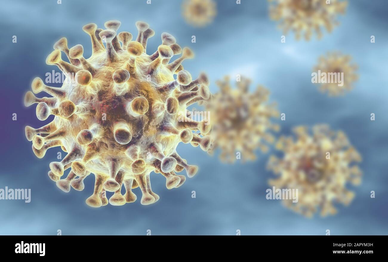 Ilustración 3D que muestra el virus de la corona, el virus MERS, el síndrome respiratorio de Oriente Medio Foto de stock